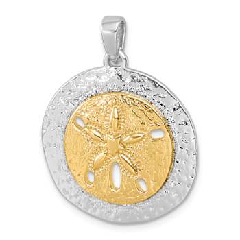 Rhodium Over Sterling Silver Yellow Textured Sand Dollar Pendant
