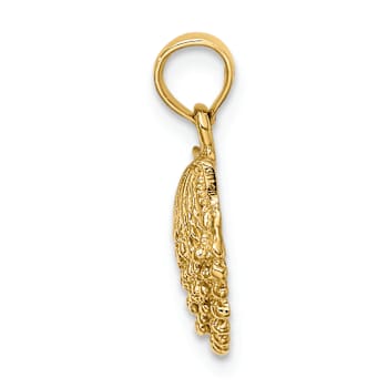 10K Yellow Gold 2D Beaded Textured Scallop Shell Charm