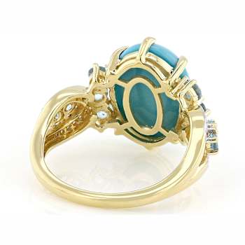 Turquoise With Blue Topaz And White Zircon Ring In 18K Gold Over
Sterling Silver 0.68ctw