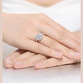 CZ Halo Engagement-Style Ring In Sterling Silver