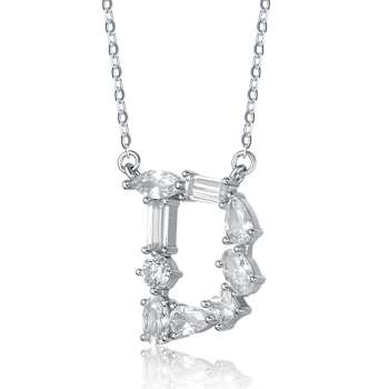 Initial D Mixed Cut CZ Pendant Necklace In Sterling Silver 18 Inch