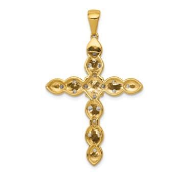 14k Yellow Gold and Rhodium Over 14k Yellow Gold Diamond Cross Pendant