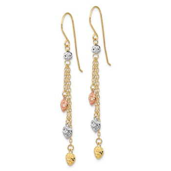 14k Yellow Gold, 14k White Gold and 14k Rose Gold Diamond-Cut Triple
Heart Dangle Earrings