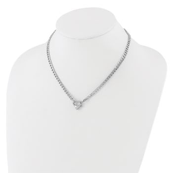 Rhodium Over Sterling Silver Heart Clasp Fancy Diamond-cut Curb
16.5-inch Necklace