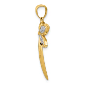 14k Two-tone Gold Textured Dragonfly Pendant