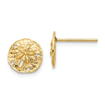 14k Yellow Gold Textured 8.44mm Sand Dollar Stud Earrings