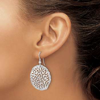 Rhodium Over Sterling Silver Polished and Brushed Earrings