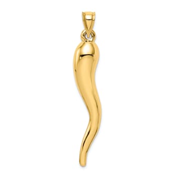 14k Yellow Gold 3D Italian Horn Pendant