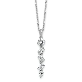 Rhodium Over Sterling Silver Polished Fancy Cubic Zirconia With 2 Inch
Extension Necklace