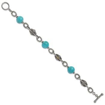 Sterling Silver with 14K Gold Over Sterling Silver Accent Oxidized
Reconstructed Turquoise Bracelet