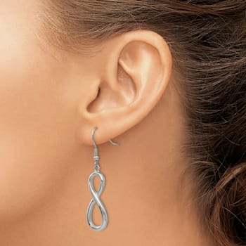 Stainless Steel Polished Infinity Dangle Shepherd Hook Earrings
