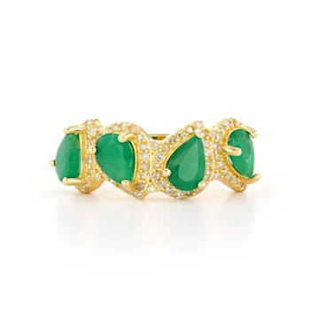 Emerald and Diamond 18K Yellow Gold over Sterling Silver Ring 2.71ctw