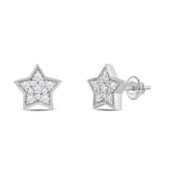 White Cubic Zirconia 14k White Gold Star Earrings With Velvet Gift Box 0.30ctw
