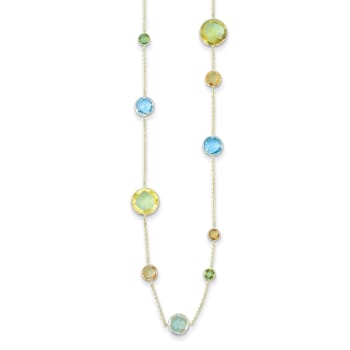 14K Yellow Gold Multi-color Gemstone 24 Inch Necklace