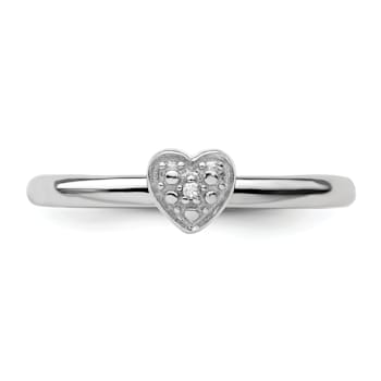Sterling Silver Stackable Expressions Polished Diamond Heart Ring 0.005ctw