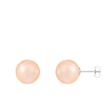 14k White Gold 10-11mm Pink Freshwater Pearl Stud Earrings