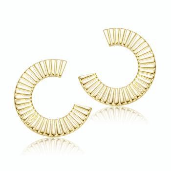 Ribbed Open Circle Drop Earrings In 14K Gold Over Brass