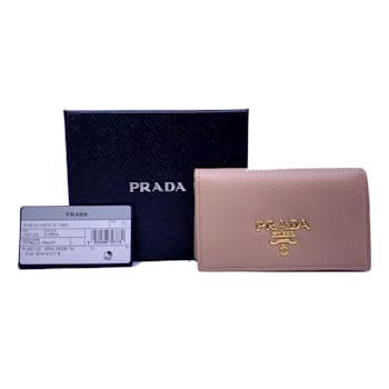 Prada Women's Vitello Grain Cipria Beige Leather Card Case Wallet