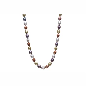 Silver Multi Forest 7-8mm Oval Freshwater Pearl Necklace