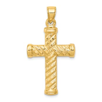 14K Yellow Gold Reversible Diamond-cut Cross Pendant