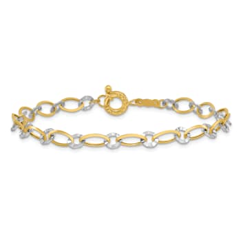 14k Two-tone Gold Oval and Diamond-Cut Circle Bracelet