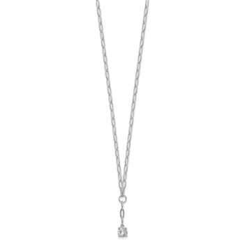 Rhodium Over Sterling Silver Cubic Zirconia Paperclip Link Lariat Necklace