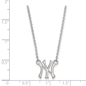 Rhodium Over Sterling Silver MLB LogoArt New York Yankees Pendant Necklace