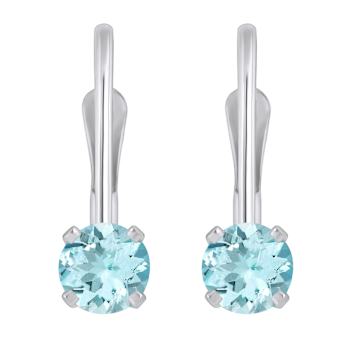 4mm Round Aquamarine Rhodium Over 14k White Gold Drop Earrings