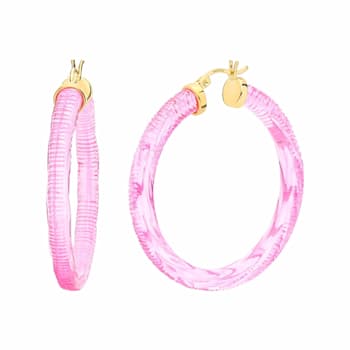 14K Yellow Gold Over Sterling Silver Painted Hoops in Pink
