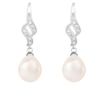 7-7½mm White Cultured Freshwater Pearl and Cubic Zirconia Rhodium Over
Sterling Silver Earrings