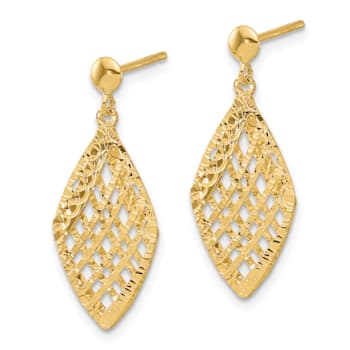14K Yellow Gold Polished Diamond-cut Post Dangle Earrings