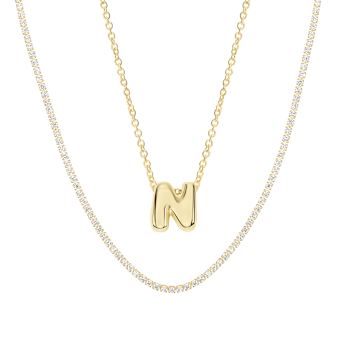 CZ Initial N Tennis Necklace And Pendant Set In 14K Gold Over Brass 4.05ctw