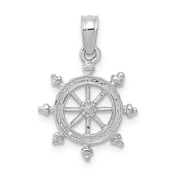 Rhodium Over 14k White Gold Ship Wheel Pendant