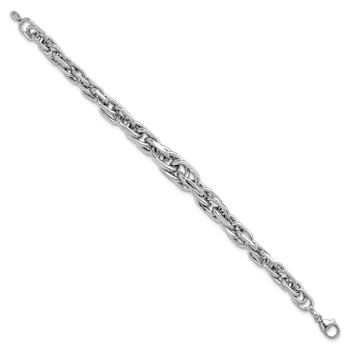 Rhodium Over Sterling Silver Polished Graduated Link Bracelet