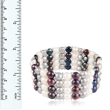 6-7mm Black, Silver, and White Cultured Freshwater Pearl Silver  Bracelet