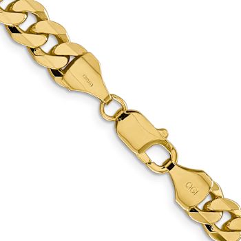 14k Yellow Gold 8.5mm Solid Flat Beveled Curb 24 Inch Chain