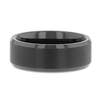 ELISE Black Tungsten Ring with Polished Beveled Edges and Brush Finished
Center 8mm