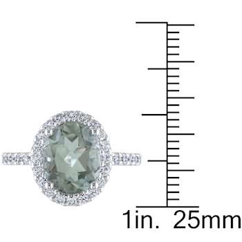 Green Quartz and Created White Sapphire 10K White Gold Ring 2.92ctw