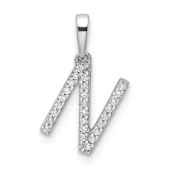 Rhodium Over 14k White Gold Diamond Letter N Initial Pendant