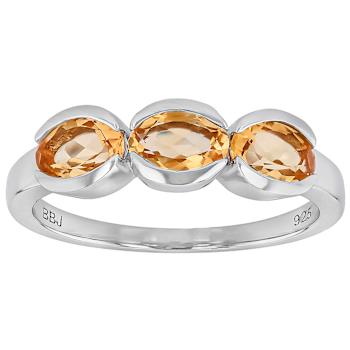 Citrine Three-Stone Ring In Platinum Over Sterling Silver