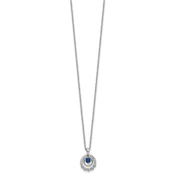 Rhodium Over Sterling Silver Polished Cubic Zirconia and Blue Glass with
2 Inch Extension Necklace