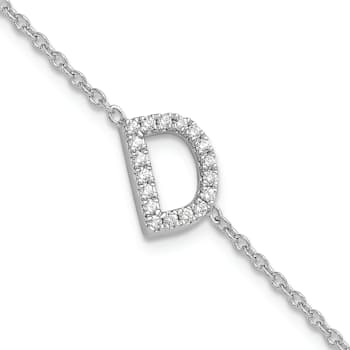 Rhodium Over 14k White Gold Diamond Sideways Letter D Bracelet