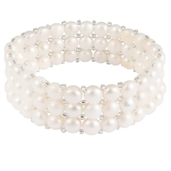 6-7mm White Cultured Freshwater Pearl Silver  Bracelet