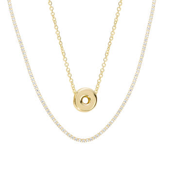 CZ Initial O Tennis Necklace And Pendant Set In 14K Gold Over Brass 4.05ctw