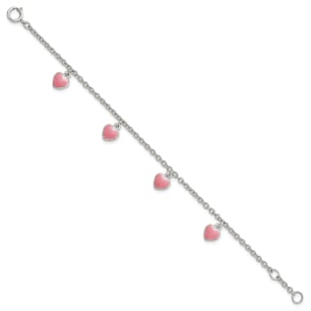 Rhodium Over Sterling Silver Childs Enamel Hearts 5.5-inch with 0.5-inch
Extension Bracelet