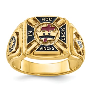 10K Yellow Gold Men's Textured with Enamel Knights Templar Masonic Ring