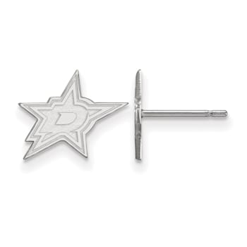 Rhodium Over Sterling Silver NHL Dallas Stars LogoArt Extra Small Post Earrings