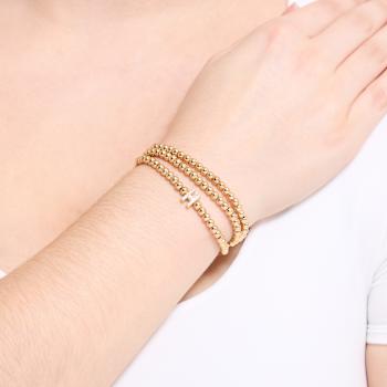 Initial H CZ Beaded Bracelet Set In 14K Gold Over Brass 0.15ctw