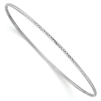 Rhodium Over 14K Gold 1.5mm Diamond-cut Slip-on Bangle Bracelet