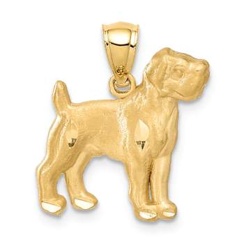 14k Yellow Gold Diamond-Cut and Brushed Boxer Dog Pendant
